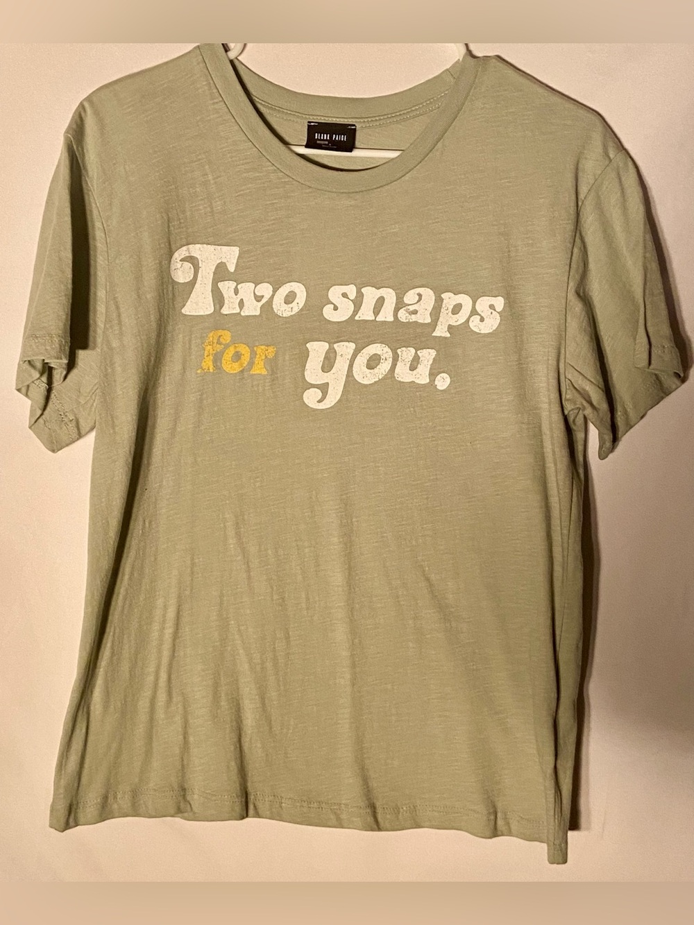 NWT Blank Paige Sage Green “Two snaps for you” Tee Size Small